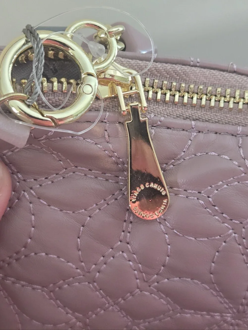 Vince Camuto Cosmetic Bag Quilted Gold Chain Charm Strap Pouch NWT